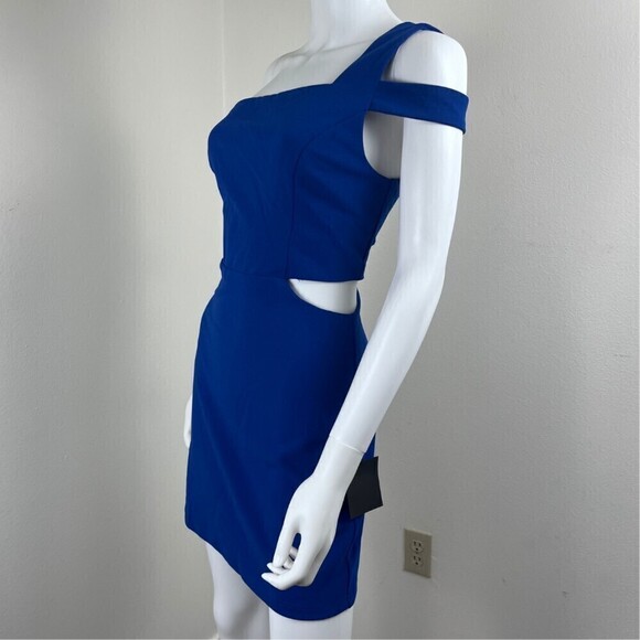 Lulus Women Size L Rearview Mirror Blue One Shoulder Bodycon Mini NEW Dress - Picture 6 of 12